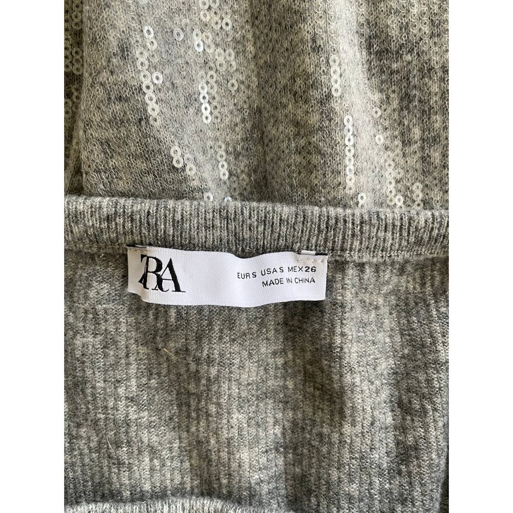 Zara Gray Knit Stretch Sequin Midi Skirt • Size S - Picture 5 of 5